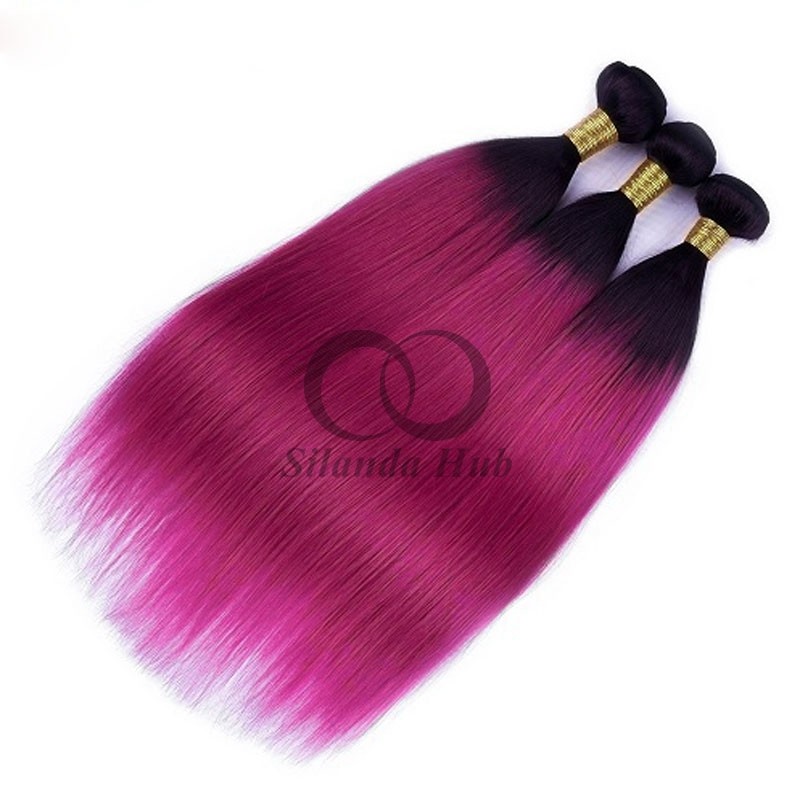 #T1B/Rose Red Straight Remy Human Hair Bundles Sew In Weave Bundles Brazilian Bundle Deals