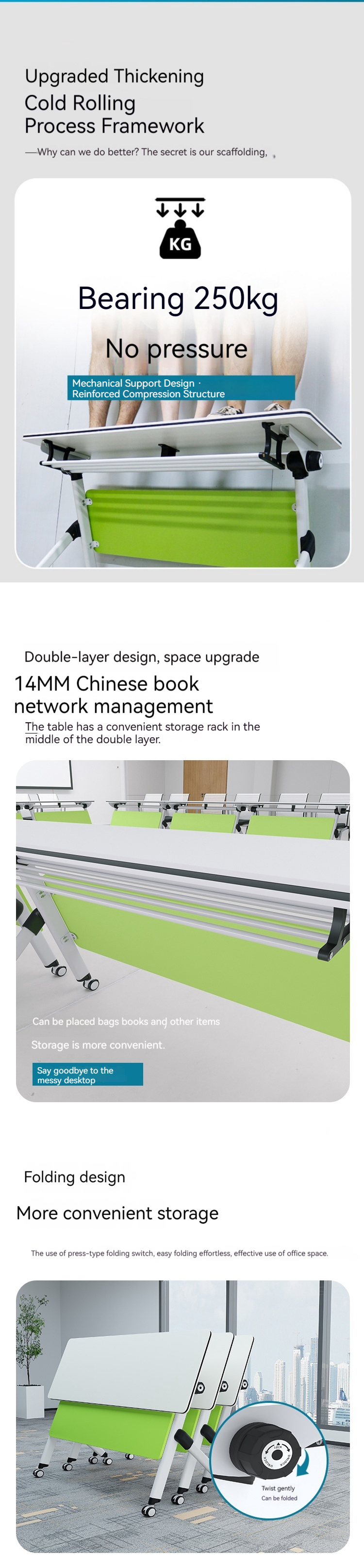 Modern Design Folding Training Table and Chair Combination for Multifunctional Office