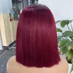 Burgundy Bone Straight 4x4 lace closure wig Bob Transparent Human Hair