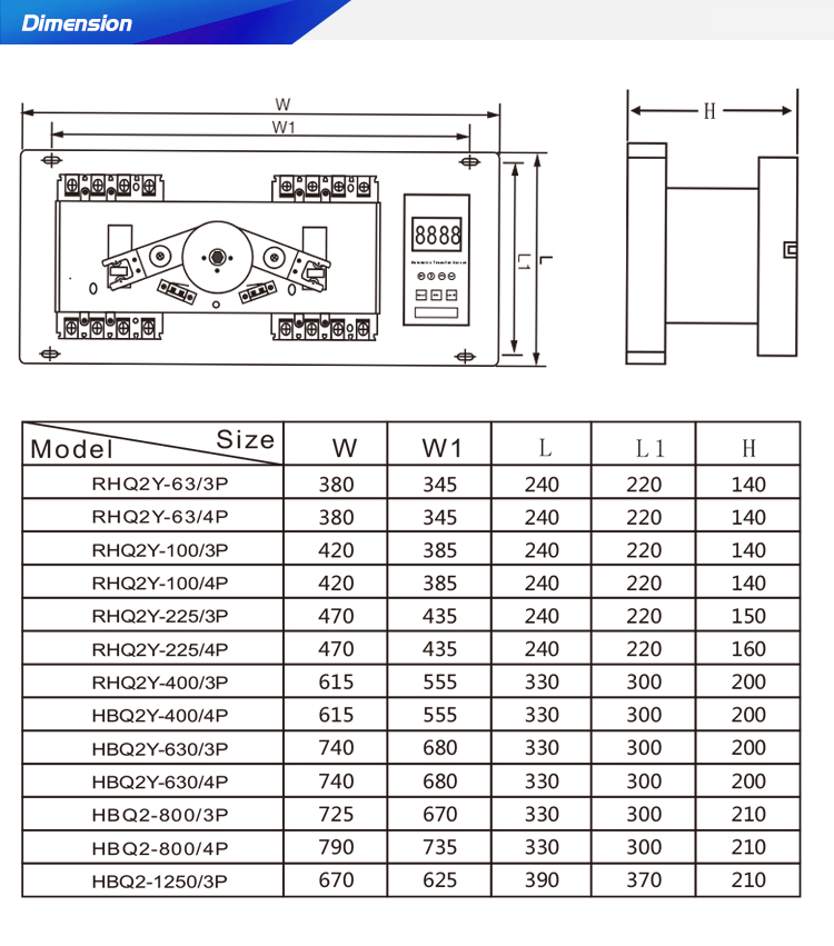 ATSQ2Y Model 4 Poles MCCB type smart Dual Power Automatic transfer switch