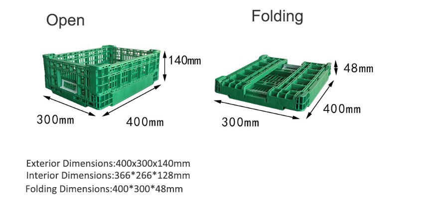 Mesh Style 400x300x140mm Plastic Crates for Fruits and Vegetables Orange Eco-friendly