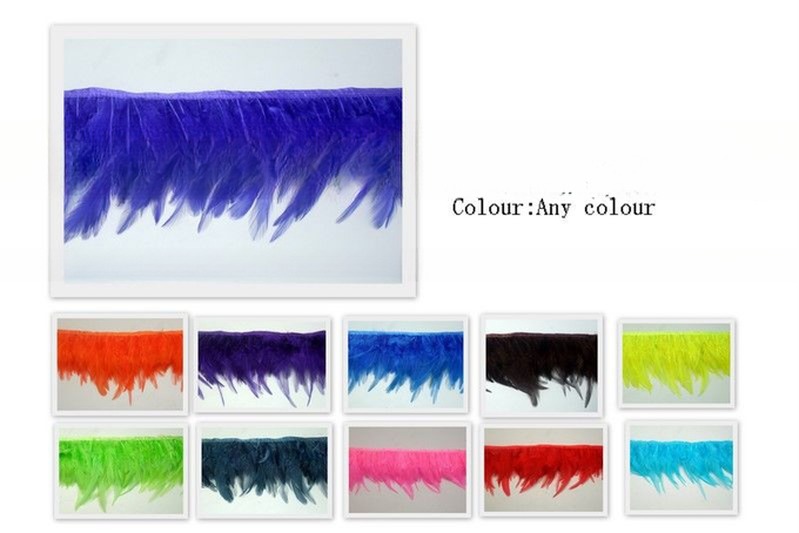 4-6 Inch Saddle Hackle Feather Fringe Trim With Satin Ribbon Tapes 1 Yard/Meter