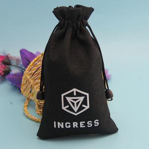 Quality Embossing Black Burlap Bag , Jute Packaging Bags With Two Drawstrings wholesale