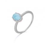 Women Geometry 925 Sterling Larimar Silver Jewelry Round Natural Gemstone Ring