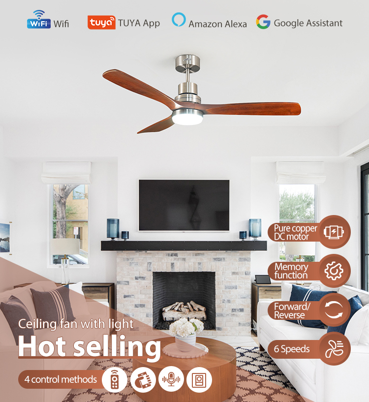 Consumption Energy Saving Inverter Ceiling Fan 52 Inch with Remote Control and DC Motor