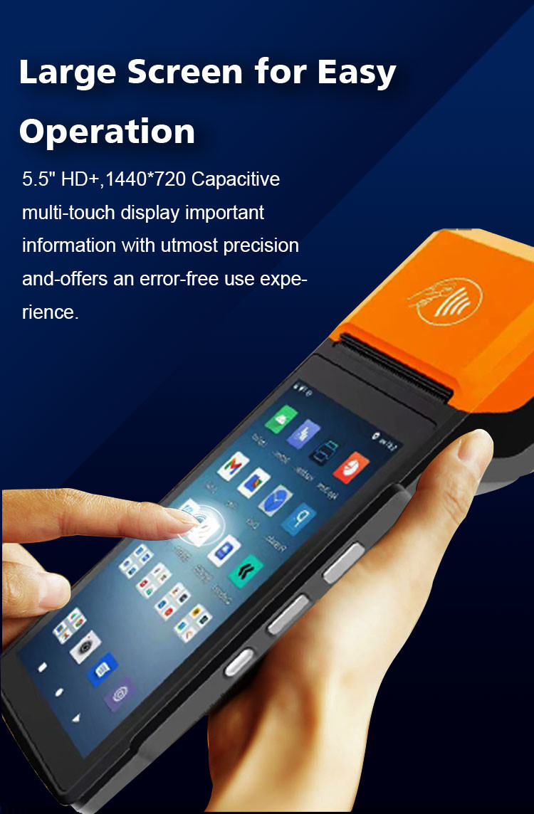 58mm Printer Android Mobile POS Terminal 5MP Camera For Quick Service Restaurants