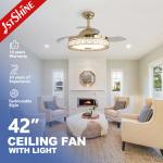 Retractable Ceiling Fan With Rgb Light Music Player Dc Motor 6 Speed Remote