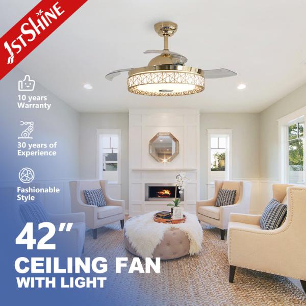 Retractable Ceiling Fan With Rgb Light Music Player Dc Motor 6 Speed Remote