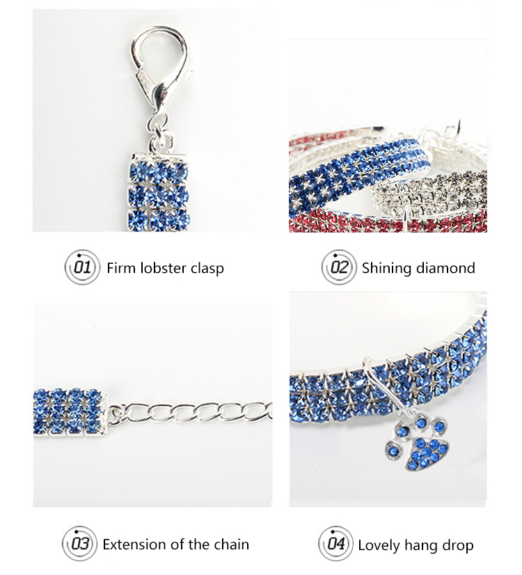 Rhinestone Cat Diamond Collar Blue Red Diamond Collar Necklace For Dogs
