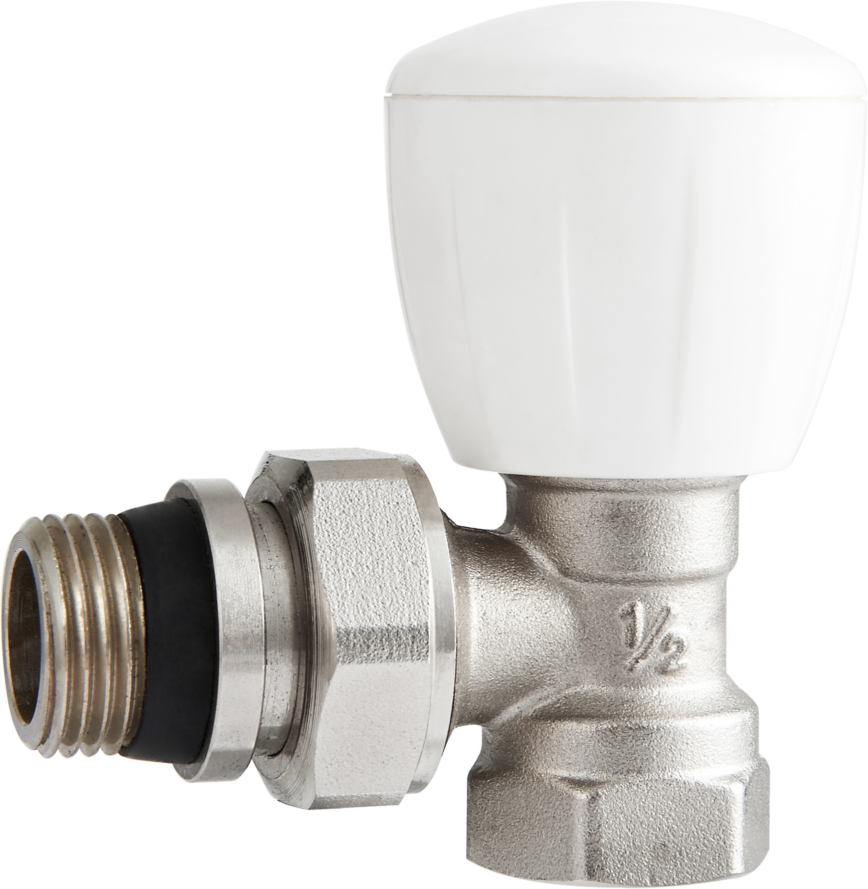 4201 Angle Type Multi-turn Brass TRV Valve for Radiator Supply DN15 Nickel Plated w/ Female Threads x Flex. Male Nipple