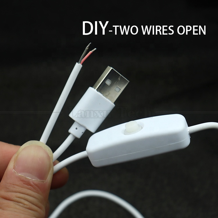 High Quality 5V USB to Open Tinned Wires ON OFF 501 Push Switch Button Power Extension Cable for Christmas Led Light Strip Lamp