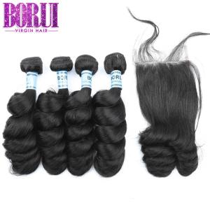 Quality Loose Wave 1B Virgin Peruvian Human Hair Extension With Closure wholesale