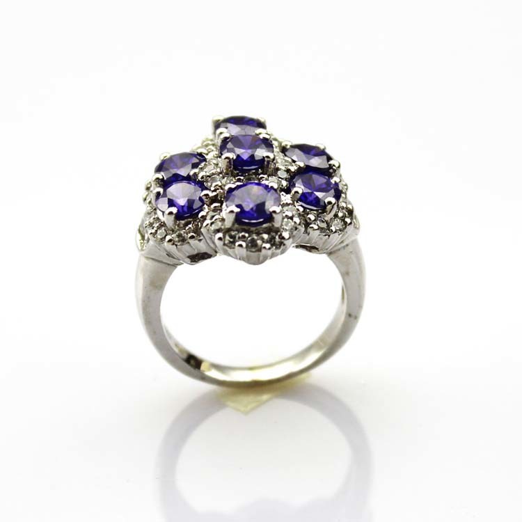 Fashion Jewelry Larger 925 Silver Ring with Created Blue Cubic Zircon Ring(FR009)