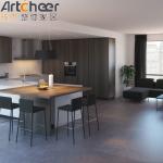 Beveled Glass Door White Kitchen Cabinet in Minimalist Design Style for Project