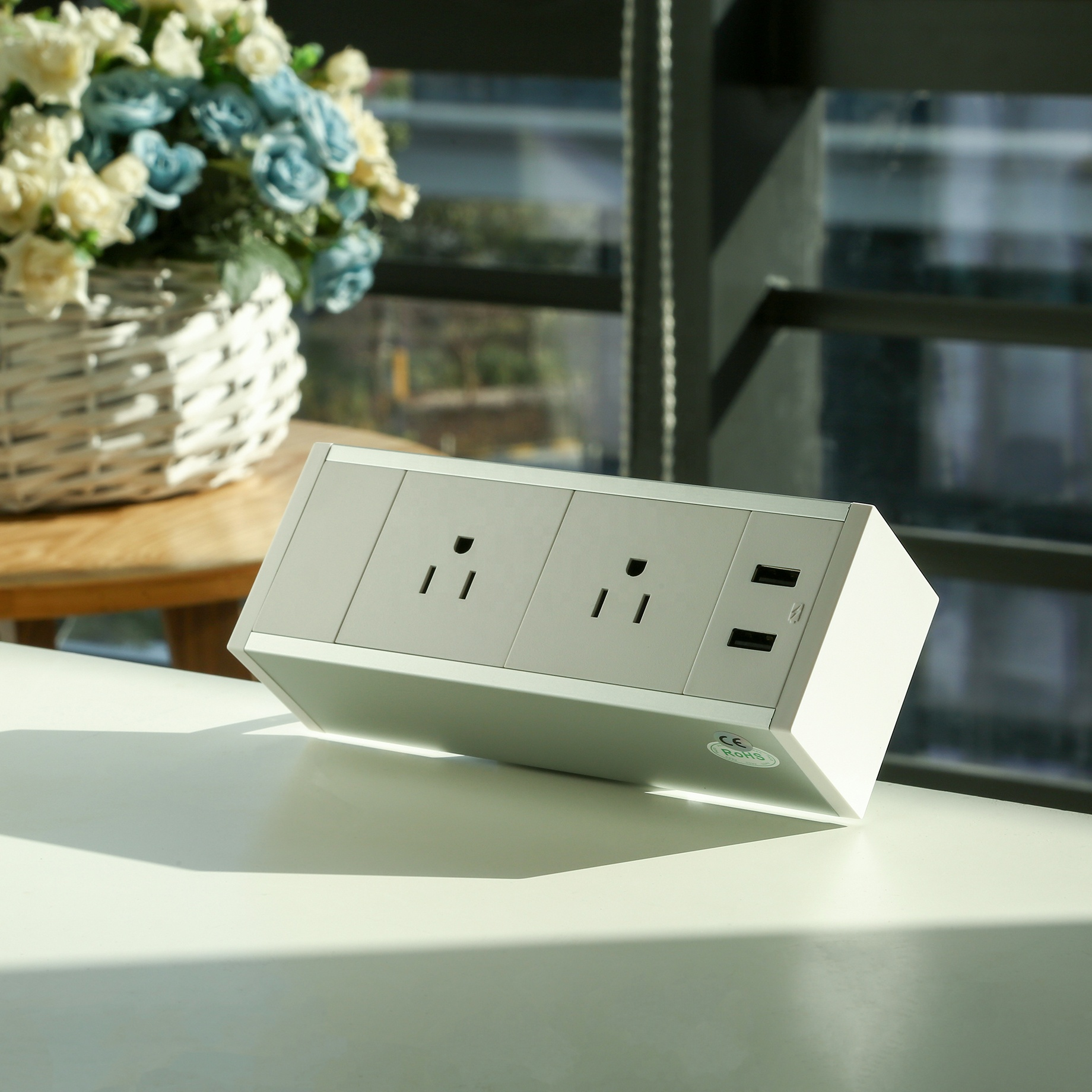 Conference Table Mount Power Strip Socket Clamp Mounted Surge Protector Dual USB