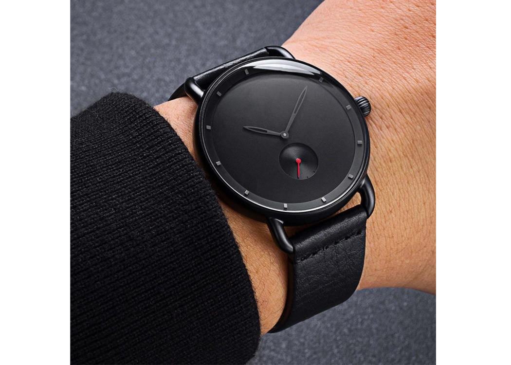 Create your own brand watches men genuine leather watch black