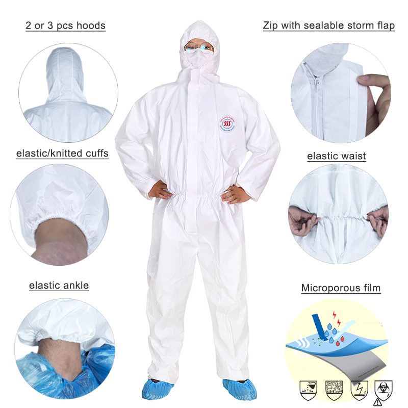 S-4XL Type 5 6 Disposable Coveralls Liquid Proof Non Woven Disposable Protective Suit
