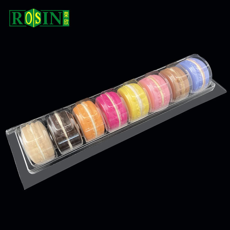 Customized 8 Cavity Macaron Tray Packaging Rectangular Hinged Bottom