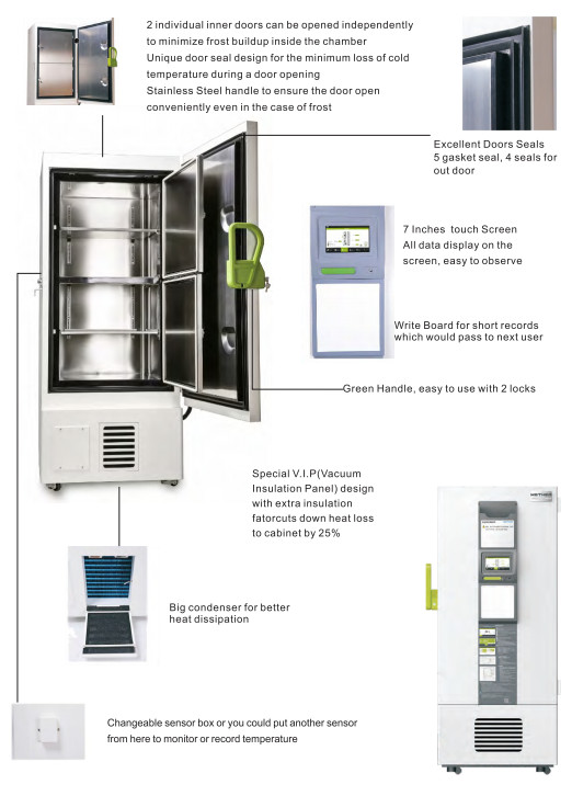 304 Stainess Steel LCD Display Ultra Low Temperature Freezer Direct Cooling
