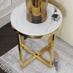 Round Coffee Side Table Living Room Marble Top Golden Legs