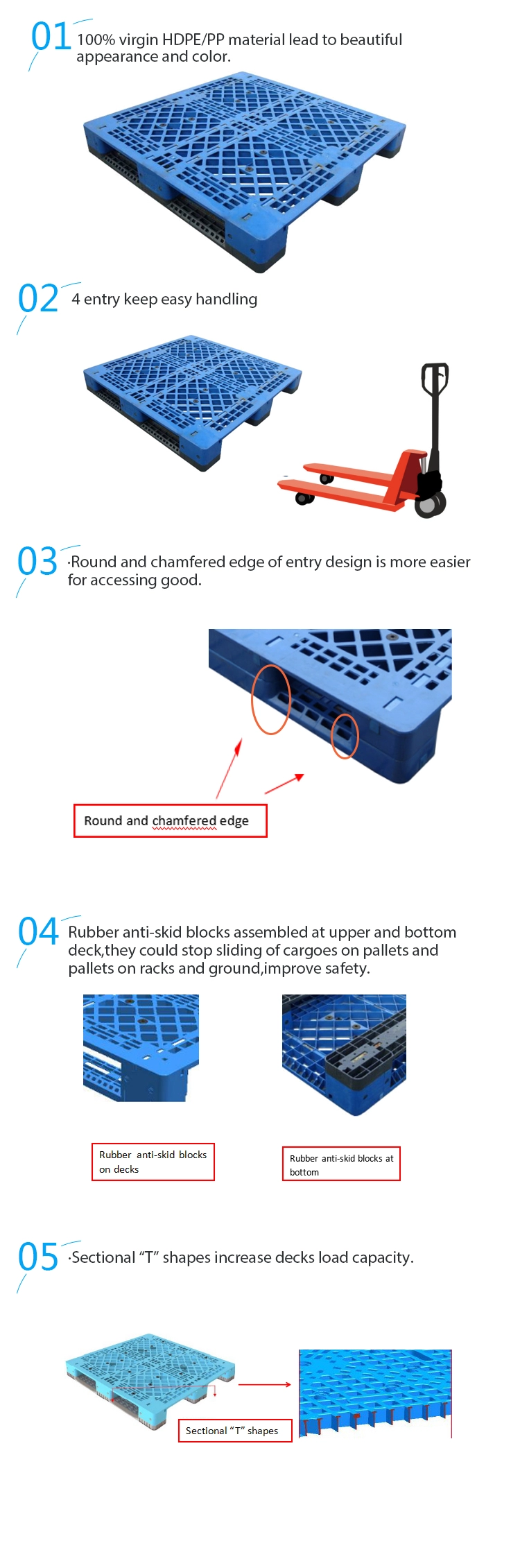 Food grade hdpe reconditioned plastic pallets