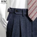 Customizable Logo Men's Gray Tweed Herringbone Wool Trousers for Business and