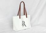 Reusable Cotton Tote Bag , Canvas Shopper Tote With Leather Handles