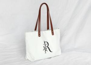 Quality Reusable Cotton Tote Bag , Canvas Shopper Tote With Leather Handles wholesale