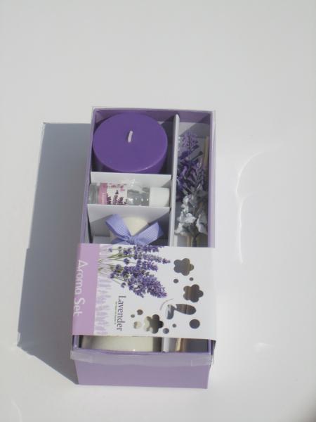 Purple lavender fragrance scented pillar candle & essential oil with printed