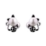 Unique cat shaped pearl stud earrings stainless steel piercing jewelry on hot