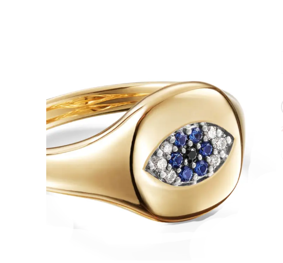 Brazilian Cable Collectibles Evil Eye Mini Pinky Ring 18K Gold White CZ 925 Silver