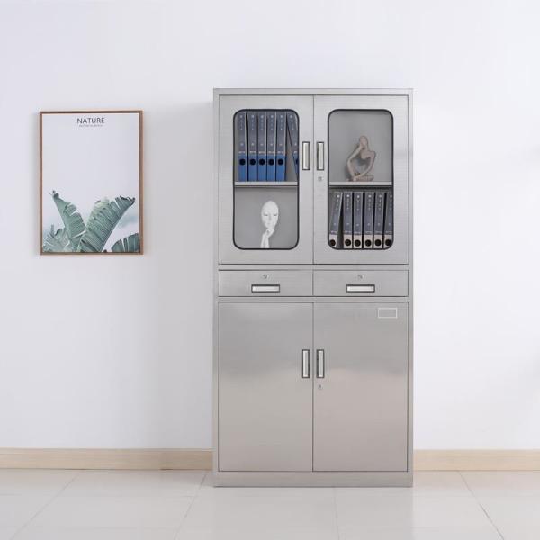 Stainless Steel Commercial Hospital Medicine Display Cabinet With Two Drawers