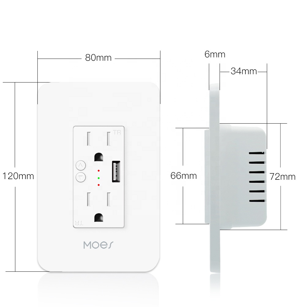 MOES WiFi Smart Wall Socket with USB, US version