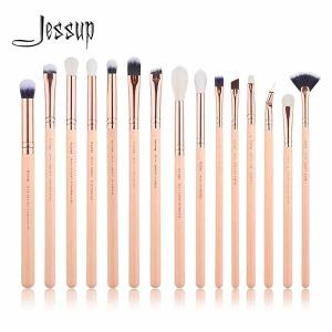 Quality Jessup Wood Handle Essential Eye Makeup Brushes Glossy Aluminum Ferrule wholesale