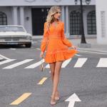 Lace V Neck Puff Sleeve Layered Dress Elastic Cuffs For Women