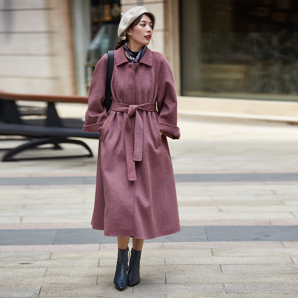 Hidden Buttons Women Woolen Coat With Raglan Sleeve