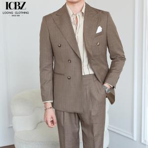 Quality Italian Vintage Brown Suit Double Breasted Striped Jacket for Men's Professional Look wholesale