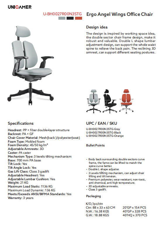 Ergo Adjustable Office Chair Bad Posture Reinforced STG