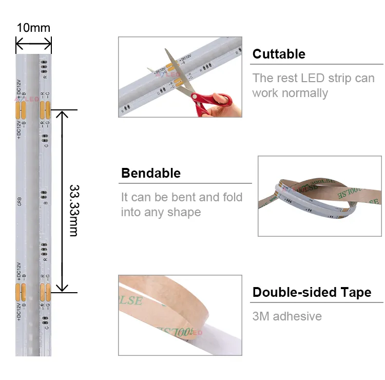 LED Tape 5m/lot Smd 320 384 840leds/m Waterproof Flexible Cob Led Strip Dc 24v Ra90 RGBCCT 3000k 4000k 6000k