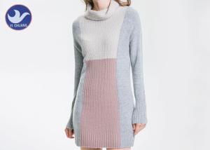 Quality Long Sleeves Grey High Neck Jumper Dress , Roll Neck Knitted Jumper Dress wholesale