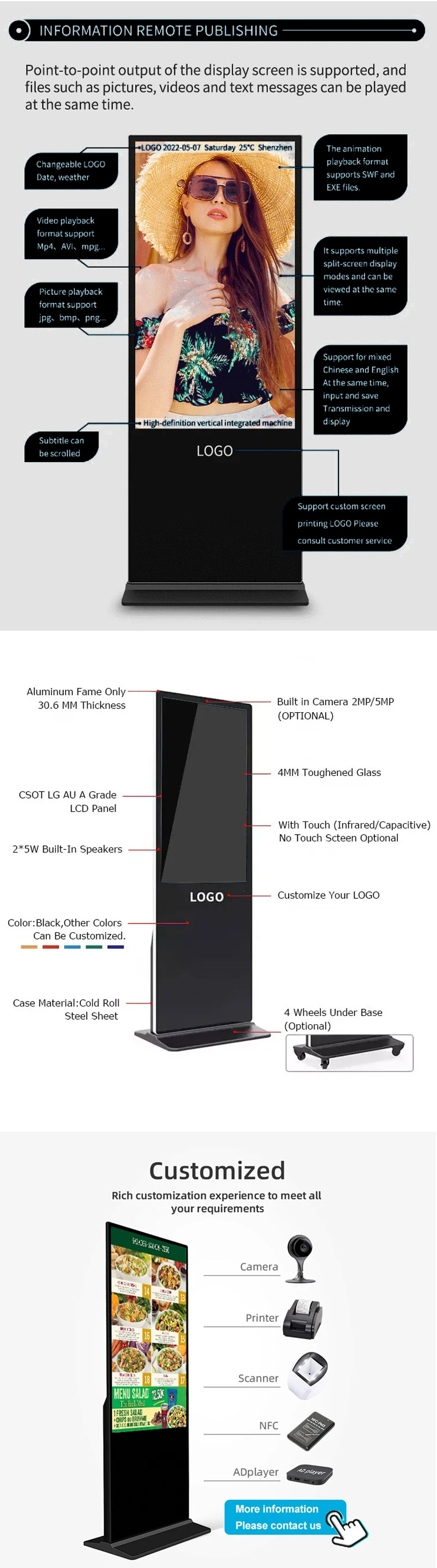 Indoor Floor Standing Digital Display Android Exhibition Outdoor Waterproof