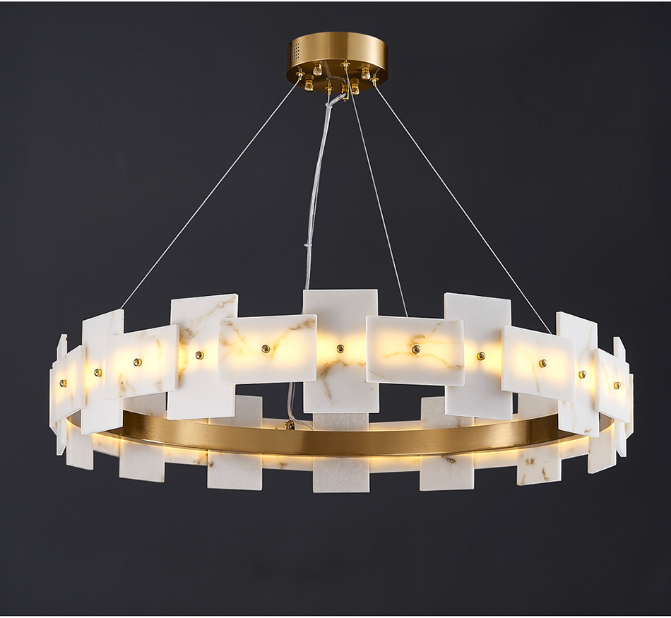 Led Creative Chandelier For Living Room White Ring Marble Chandelier(WH-MI-318)