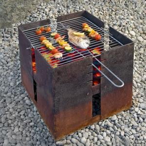 Quality Pre Rusted Square Corten Steel Fire Pit And Grill Charcoal Burning wholesale