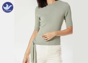 Quality Half Sleeves Women's Cotton Pullover Sweaters Band Decoration On Welt Top wholesale