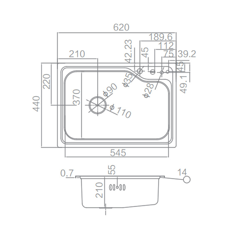ARROW AF61810 Ss Undermount Kitchen Sink 590x410mm Installation Size
