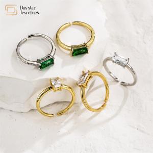 Quality Square Crystal Zircon 18k Diamond Rings Gold Plated Adjustable Opening wholesale