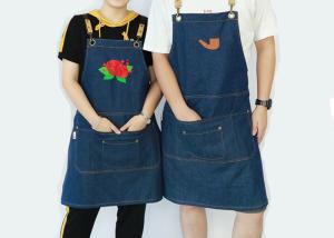 Quality Embroidery Logo 65 X 85cm Blue Denim Apron For Garden Cleaning wholesale