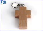 Personal Key Chain Cross 64GB USB Disk Stick Natural Maple Wood