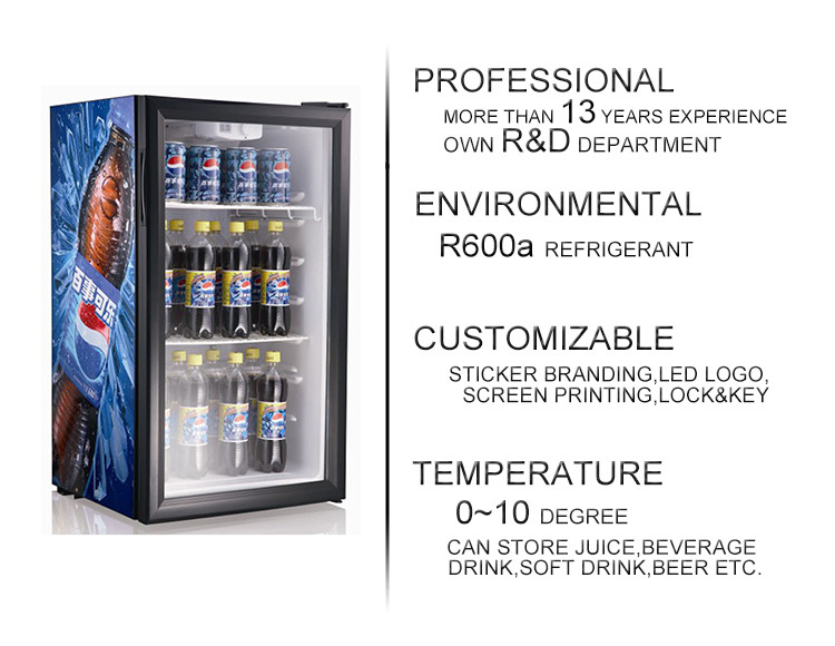 98LTable top Glass Door Mini Refrigerator with Compressor picnic refrigerator SC98