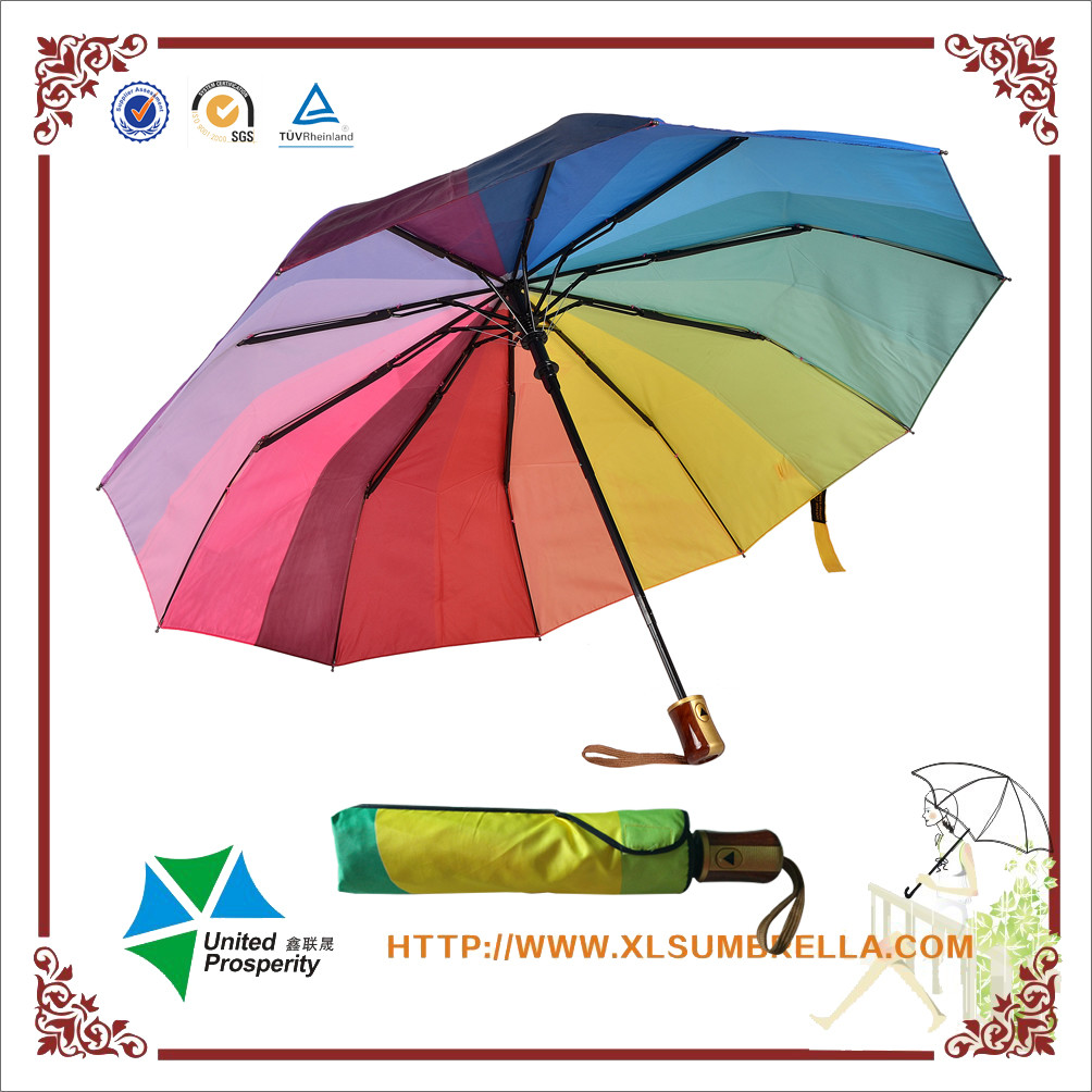 Windproof Rainbow Two Folding Umbrella With 8mm Metal Shaft